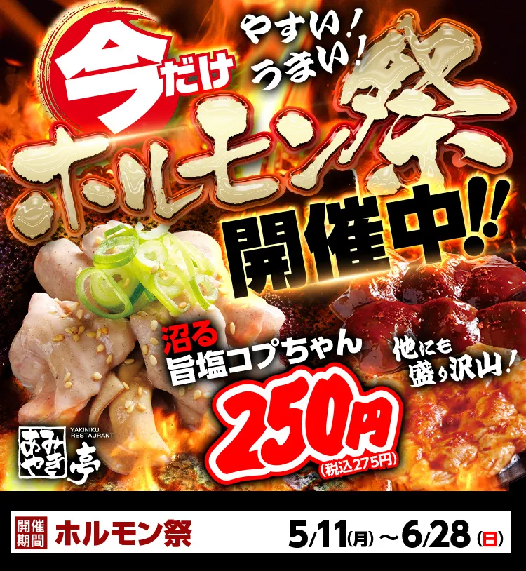 あみやき亭｜ホルモン祭・ドリンク半額フェア開催中